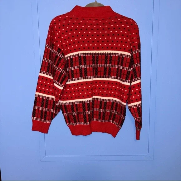 90s Vintage American Pride Knit Sweater W/ Red, Black, & White Patterns - Size L - Picture 2 of 5